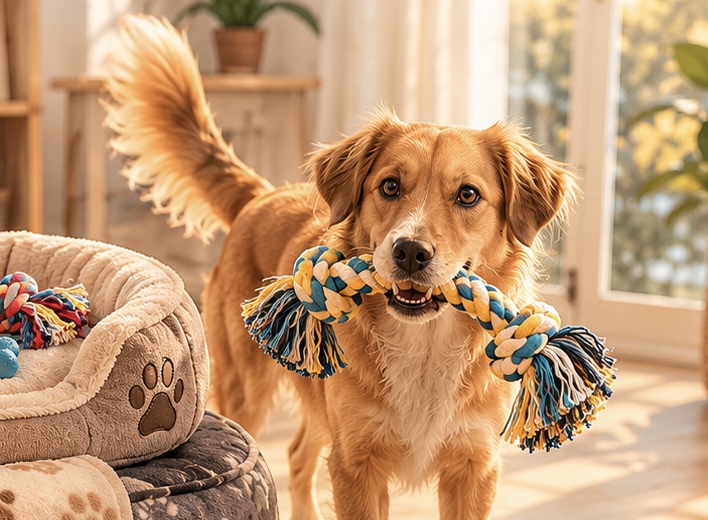 Ein freudiger Hund im warmen Morgenlicht
