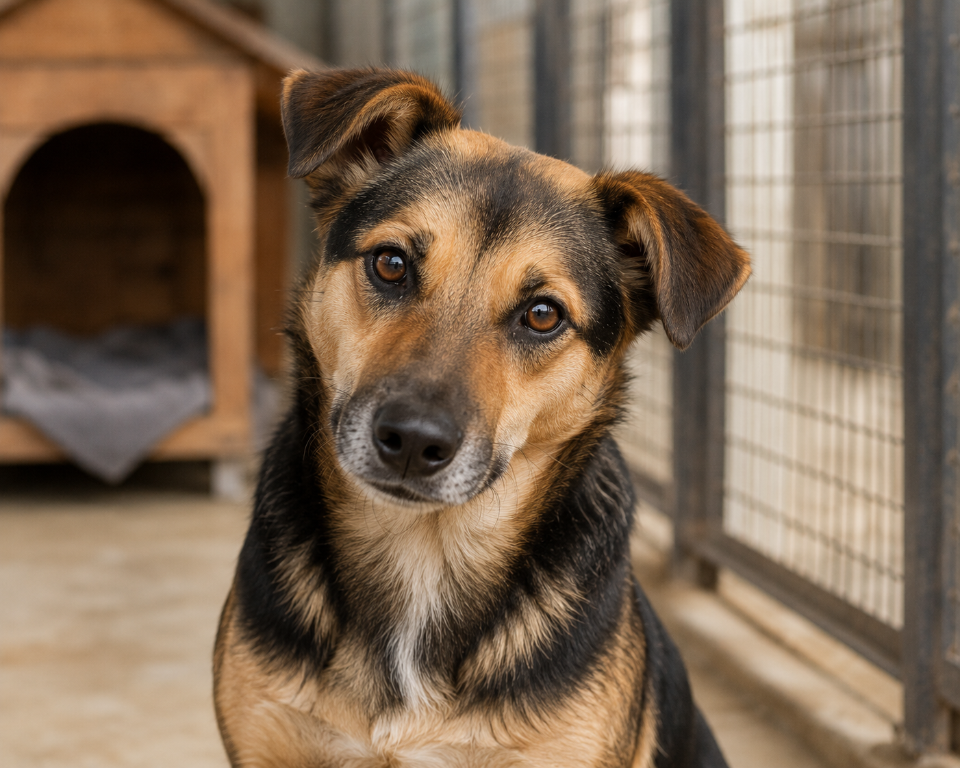 Ein Hund schaut neugierig in die Kamera