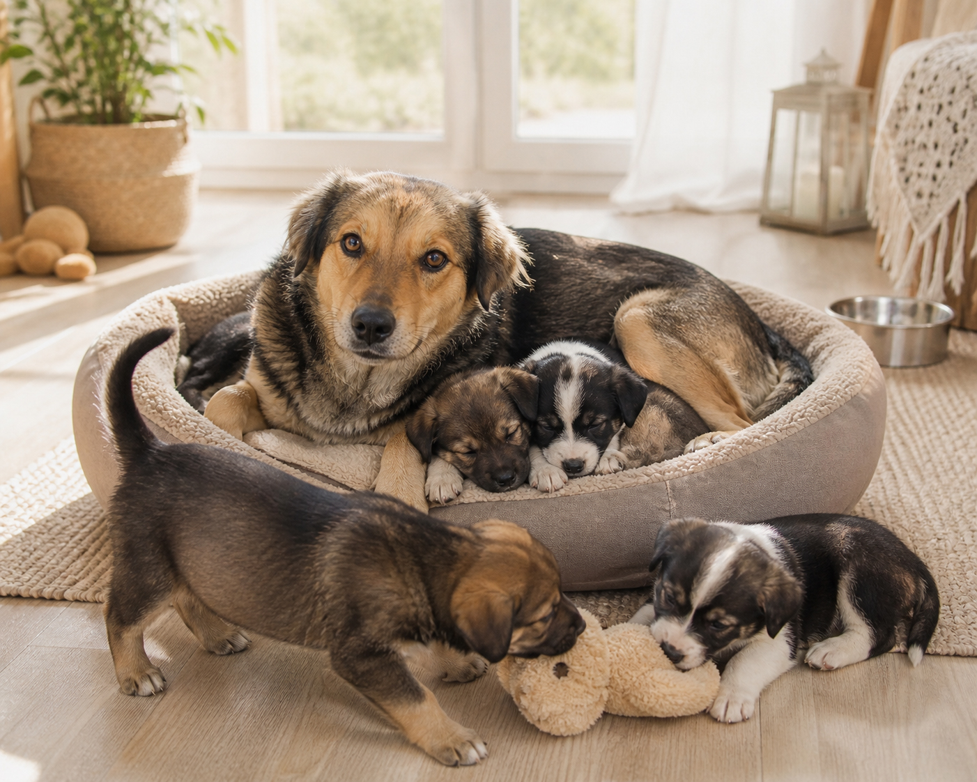 Derselbe Hund in seinem neuen Zuhause